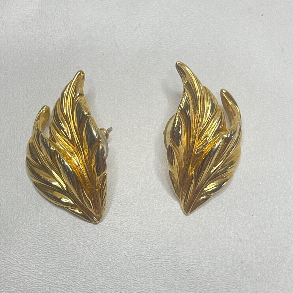Leaf Earrings Double Gold Tone Pierced Fall Tree